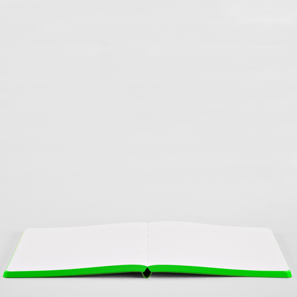 Nuuna, Notizbuch, Fresh Flex-Cover aus recyceltem Leder Seiten minidots, Print grün-gelb verlaufend, front flachliegend